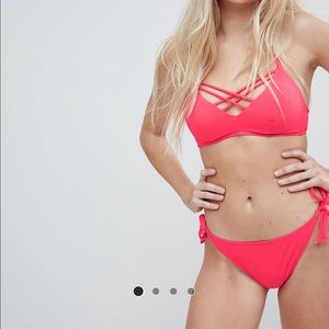 Coral pink, cross cross, bikini